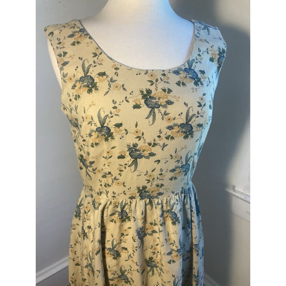Antique Vintage 1930s / 40s Beige Printed Floral Cotton Dress Prairie Cottage - Picture 4 of 12